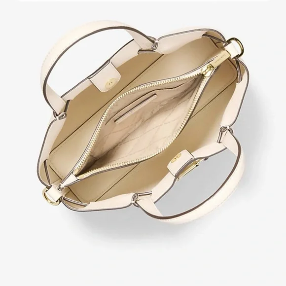 MICHAEL KORS Carson Small Pebbled Leather Satchel cream color gold accent nwt - Picture 6 of 7